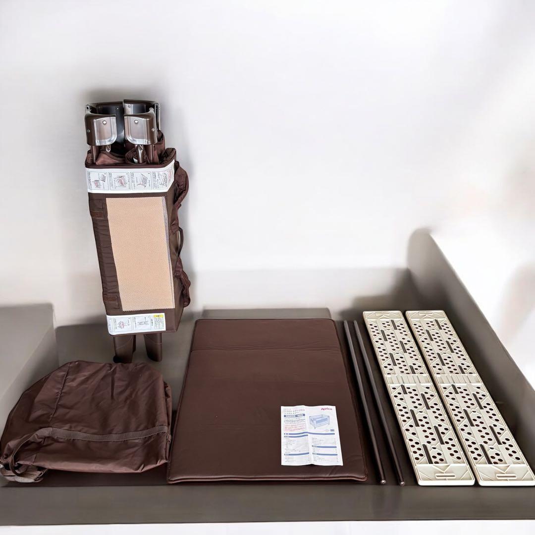 【最上位・美品】Aprica ココネルエアープラスAB ブラウン ベビーベッド