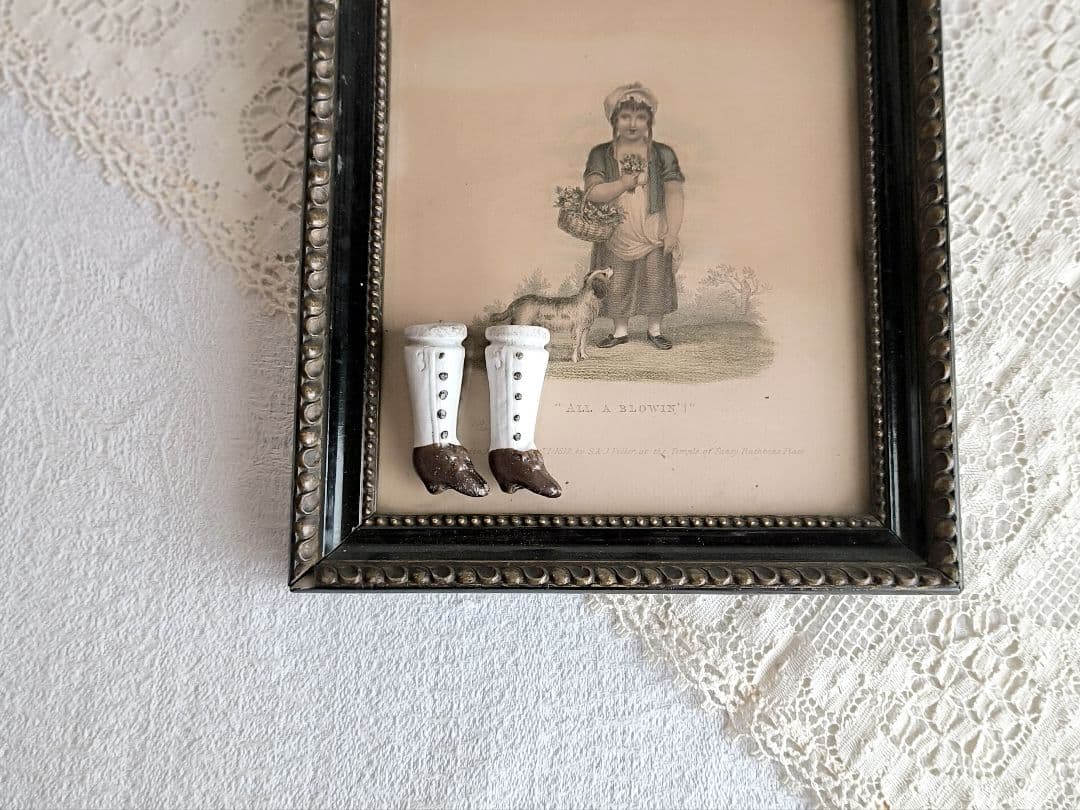 * antique picture ❀* 女の子とワンちゃんのいる 版画プリント