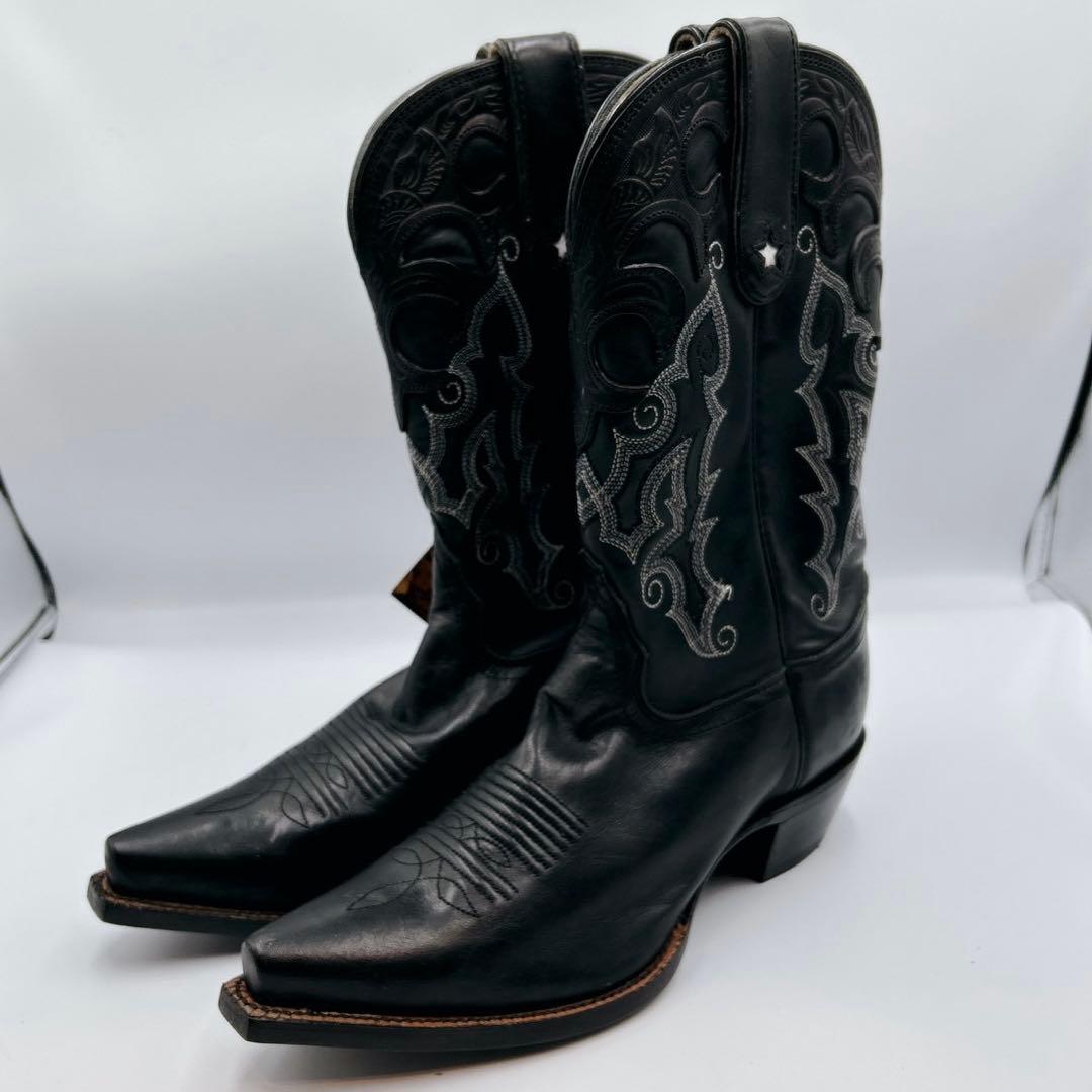 未使用タグ付✨Tony Lama トニーラマ　 ウエスタンブーツ 刺繍　黒　7B