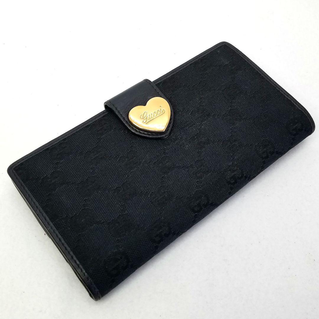 GUCCI グッチ GGキャンバス ブラック 黒 長財布 ラブリーハート金具