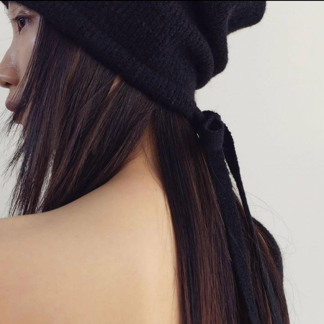 Rosarymoon Bucktail Knit Beanie ブラック