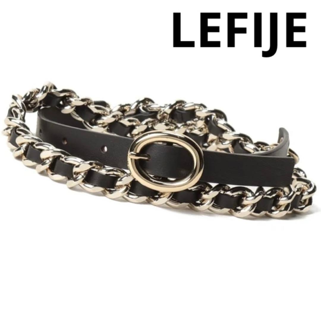 LEFIJE レザー ベルト ゴールドチェーン 80 ブラック