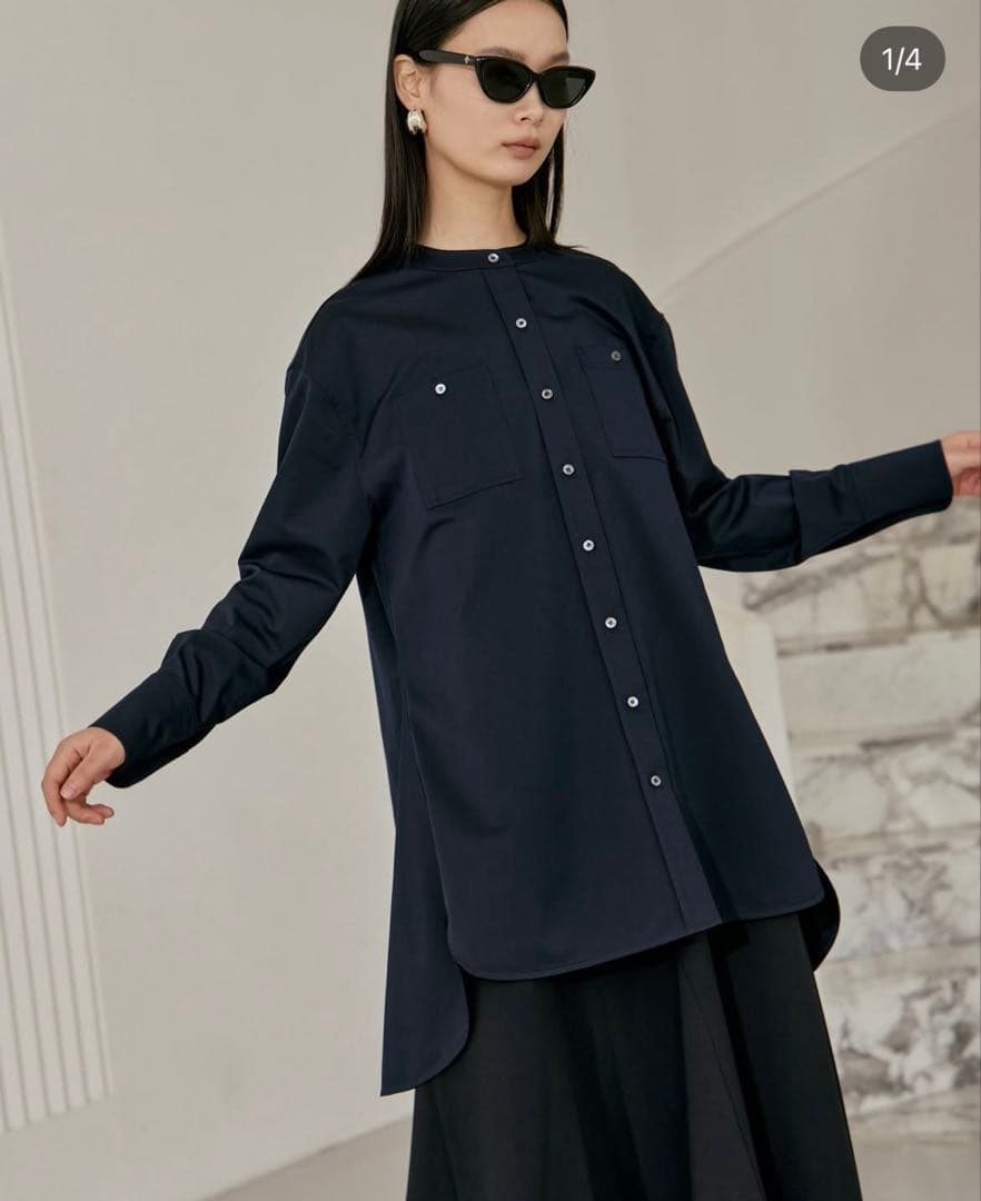 ♩試着のみ♩ YONFA ヨンファ　ラッフルポケットシャツ　ネイビー