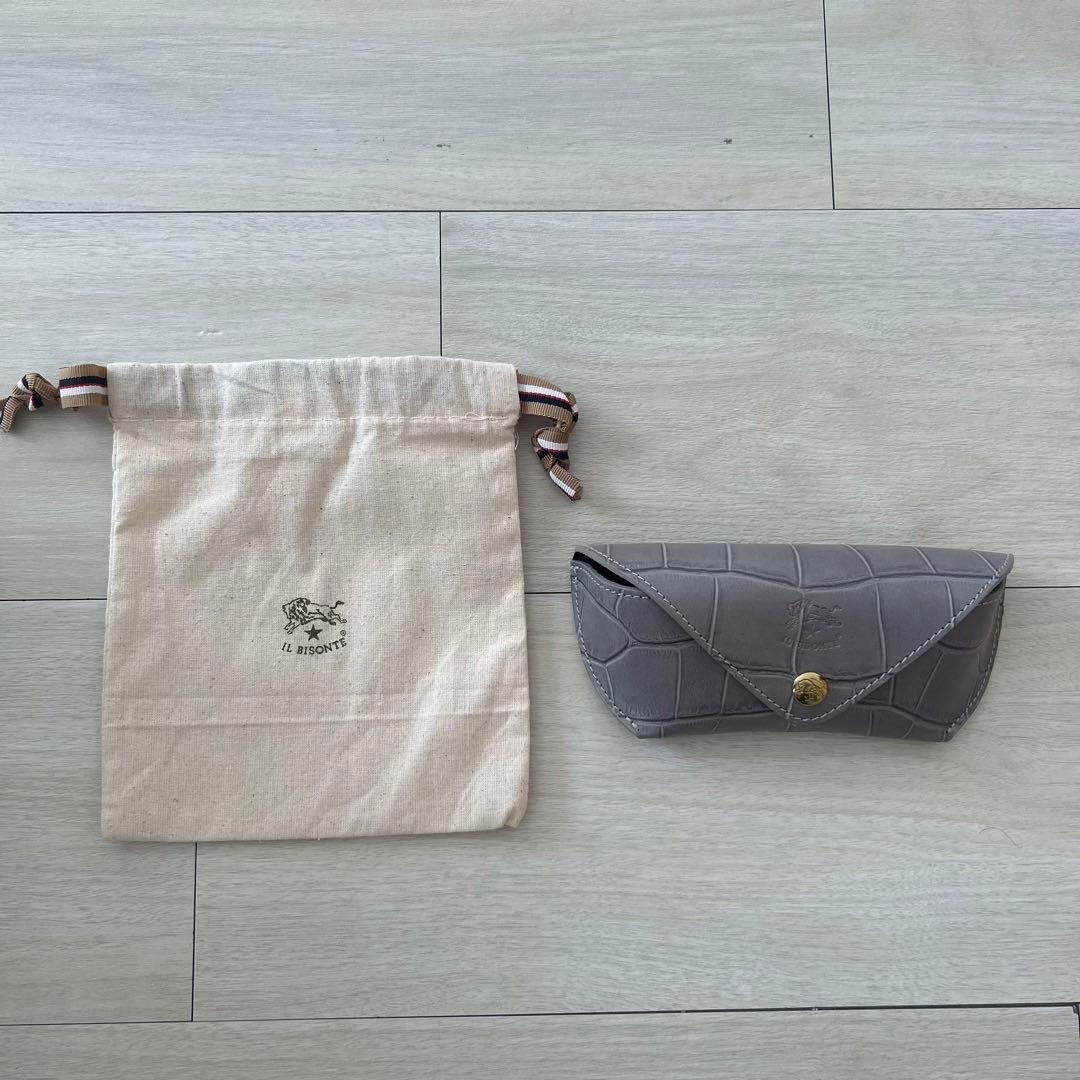 IL BISONTE イルビゾンテ グレー レザー メガネケース グラスケース