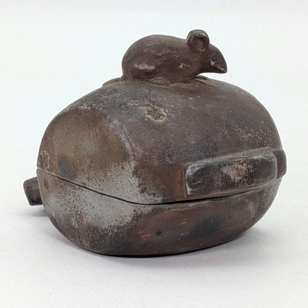 金重利陶苑 備前焼 子香合 合箱合布 抹茶道具 香道具 香盒 干支香合 金彩緋襷