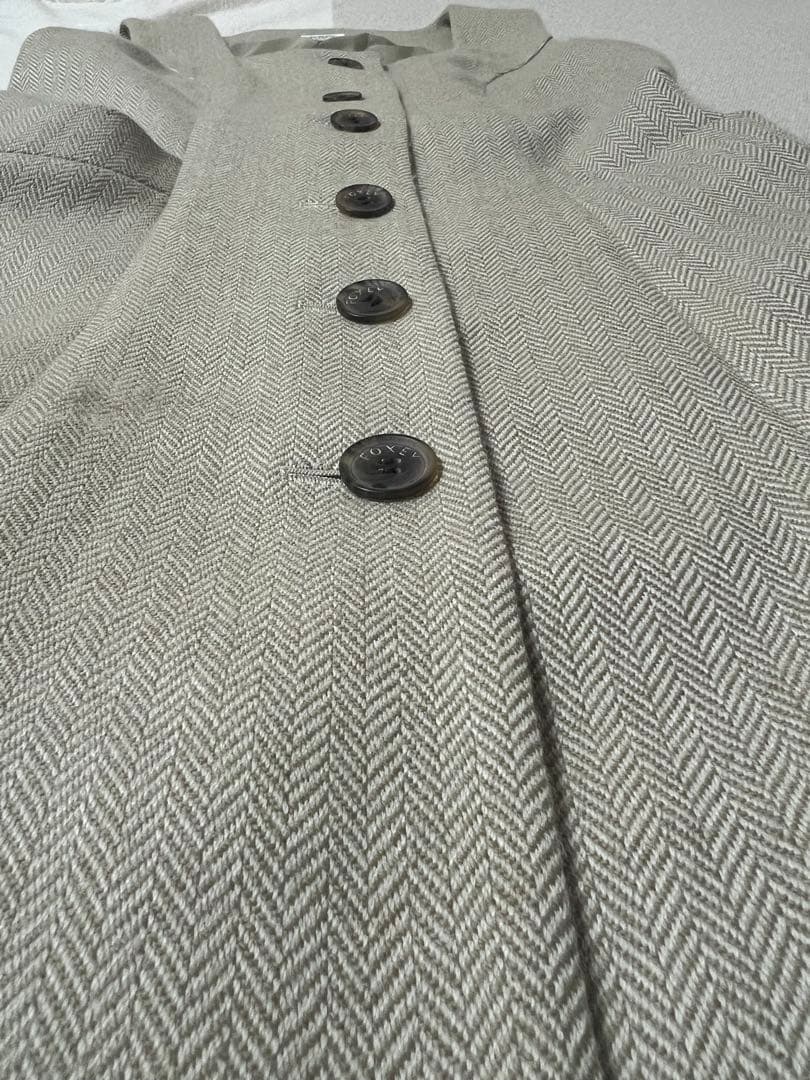 FOXEYジレ ベスト 上質ウールカシミヤ混 ヘリンボーン柄ベージュ 42