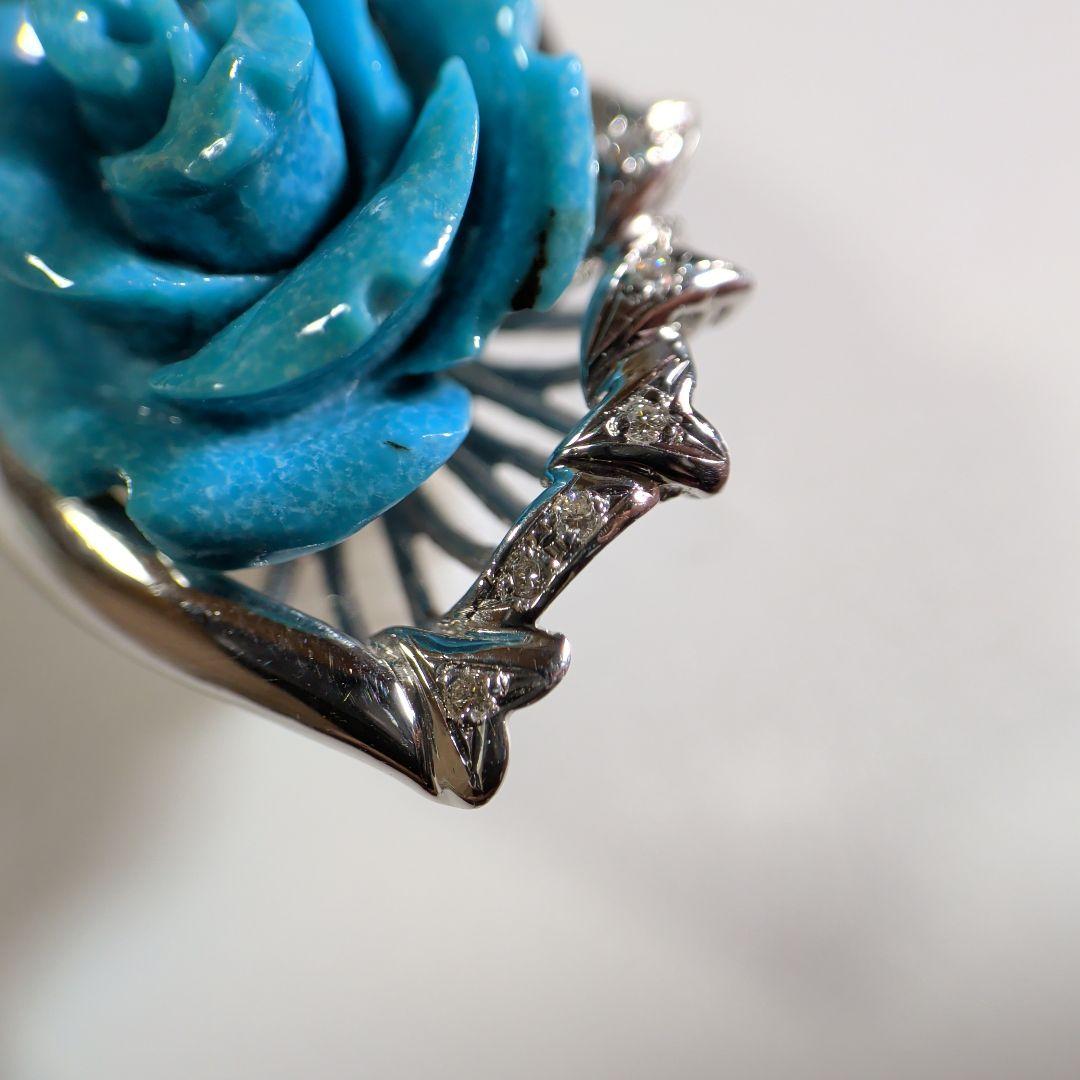 ペンダントトップ　K18WG　天然トルコ石　天然ダイヤモンド　7.65g　ソ付