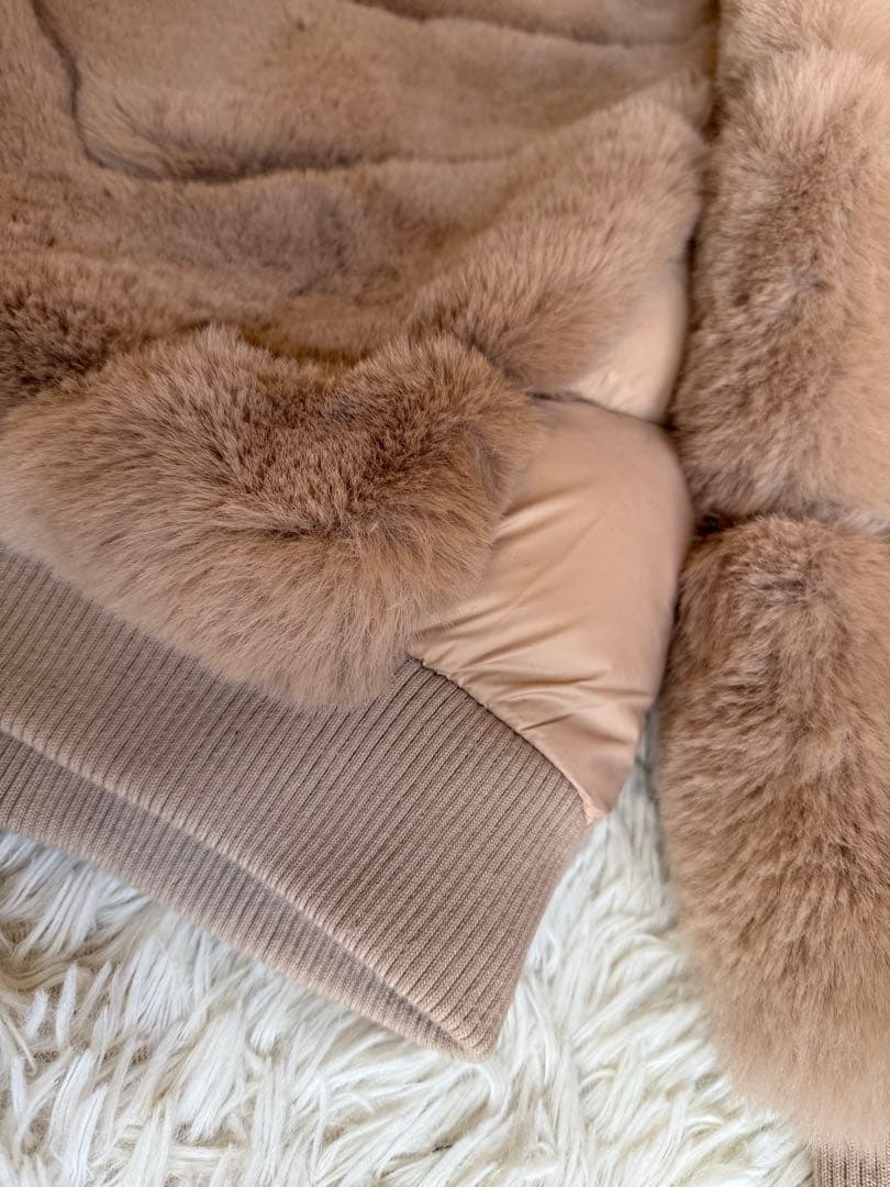 リナシメント ファー×キルティング切替 フーディコート S ベージュ ジャケット