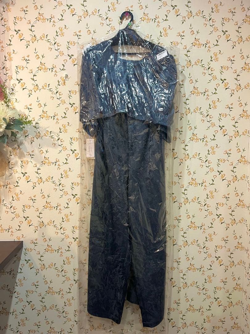 ダークグレー パフスリーブ ロングドレス