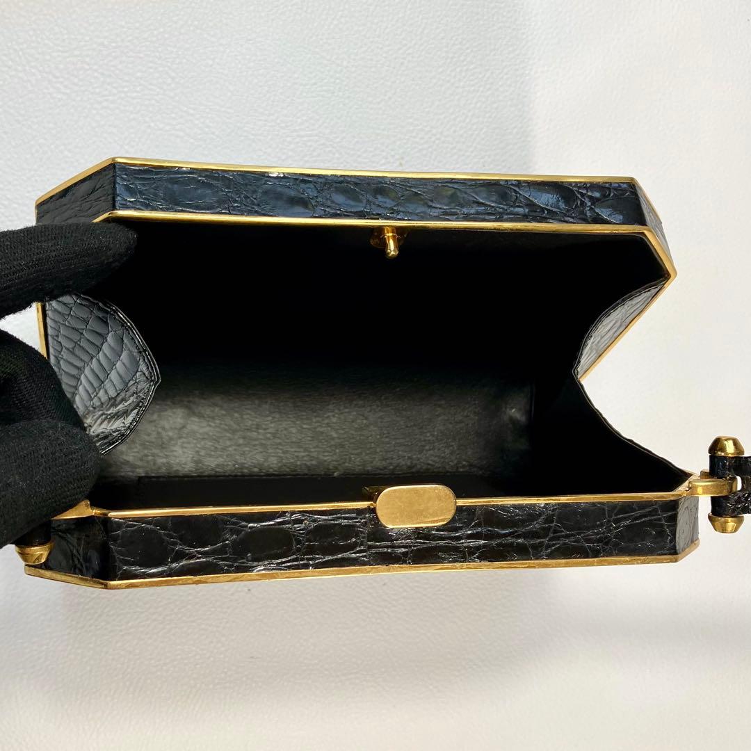 リアル　クロコダイル　クラッチ　パーティーバッグ　 アンティック　ゴールドトリム