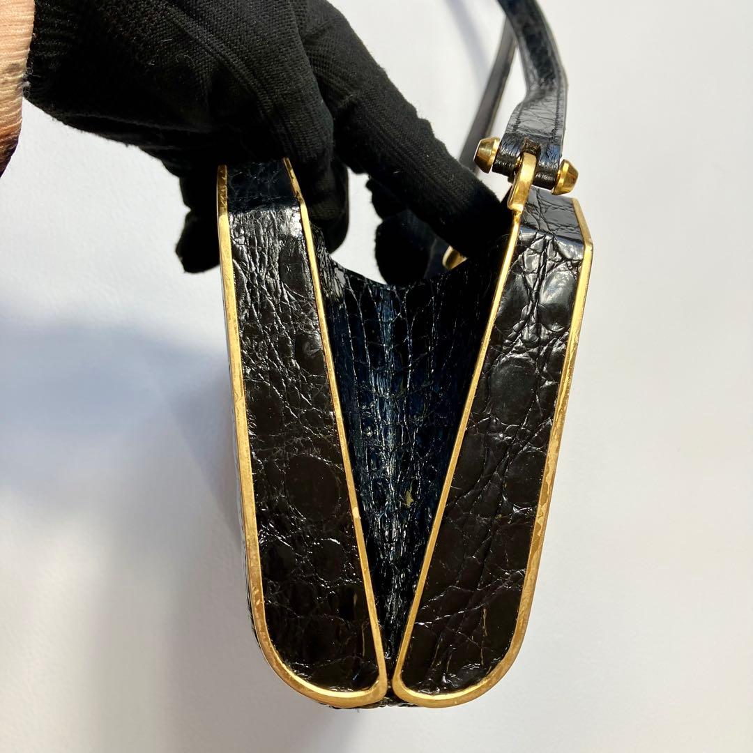 リアル　クロコダイル　クラッチ　パーティーバッグ　 アンティック　ゴールドトリム