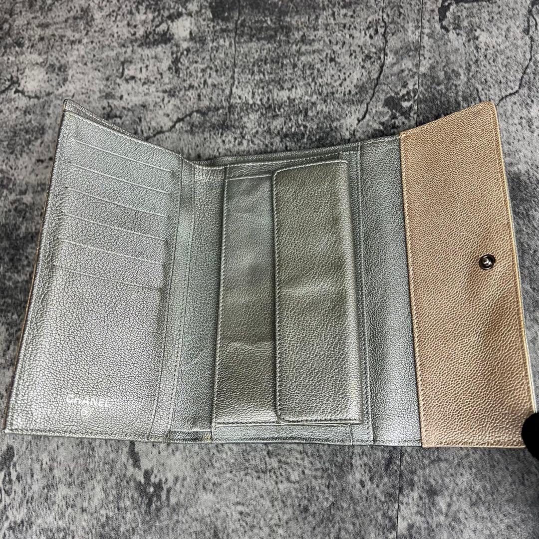 CHANEL ビコローレ レザー 三つ折り 長財布 ココマーク