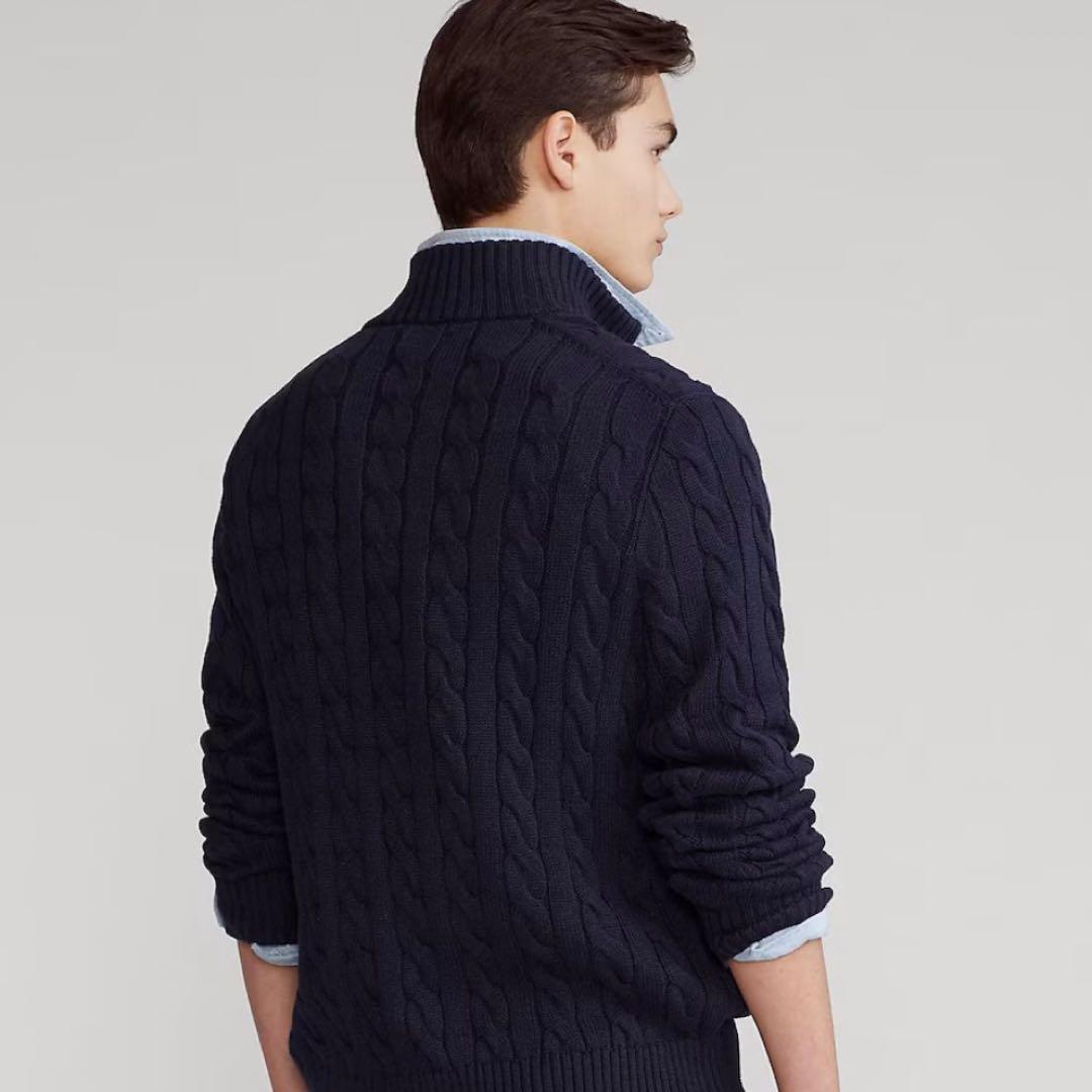 新品未使用 ポロラルフローレン ハーフジップ ケーブルニット M 紺 ネイビー