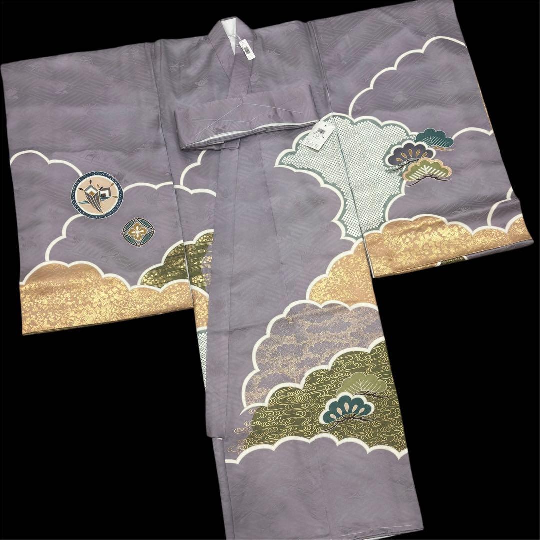 【新品】正絹 京友禅 多色染 伝統色 葡萄色 本金彩 お宮参り 産着 襦袢付
