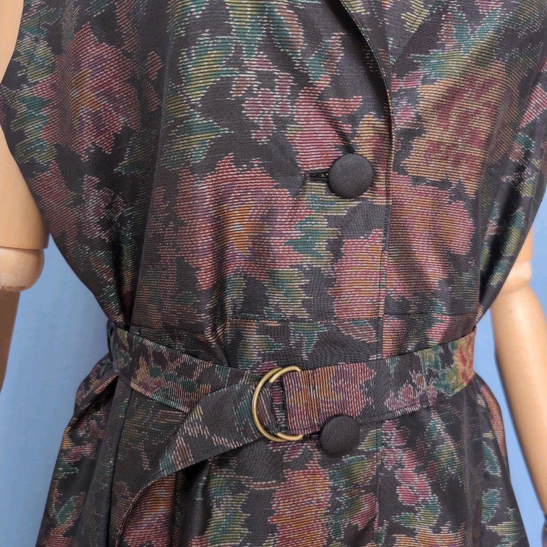 着物リメイク　やや難あり　大島紬ショールカラージレワンピース　L〜XL