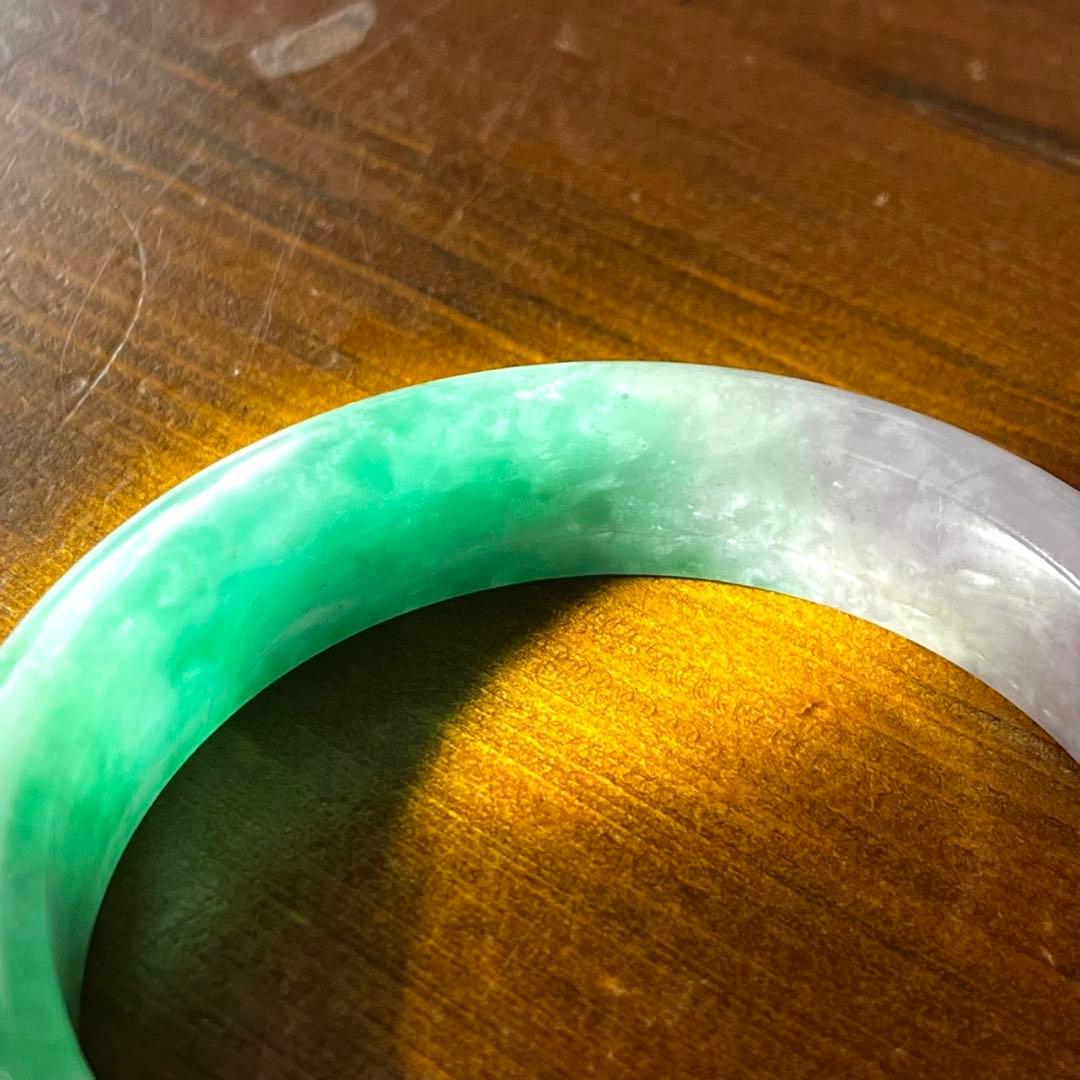 翡翠 氷質 緑 ラベンダー ジェダイト 58.5g 手首内径18cm バングル