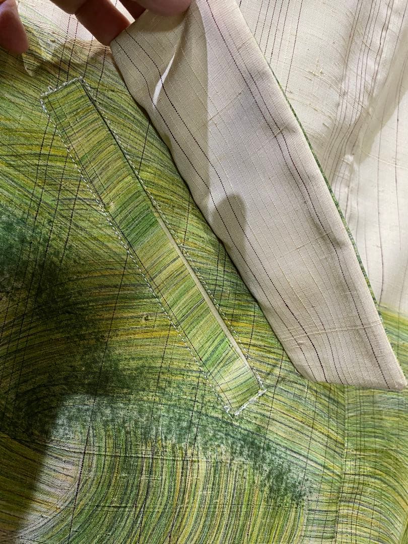 正絹紬訪問着 村山大島紬 リバーシブル フードポンチョ (難あり)