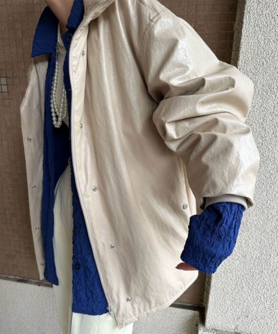 ジャケット・アウター AMERI PASTINGLIKESYNTHETICLEATHERJACKET