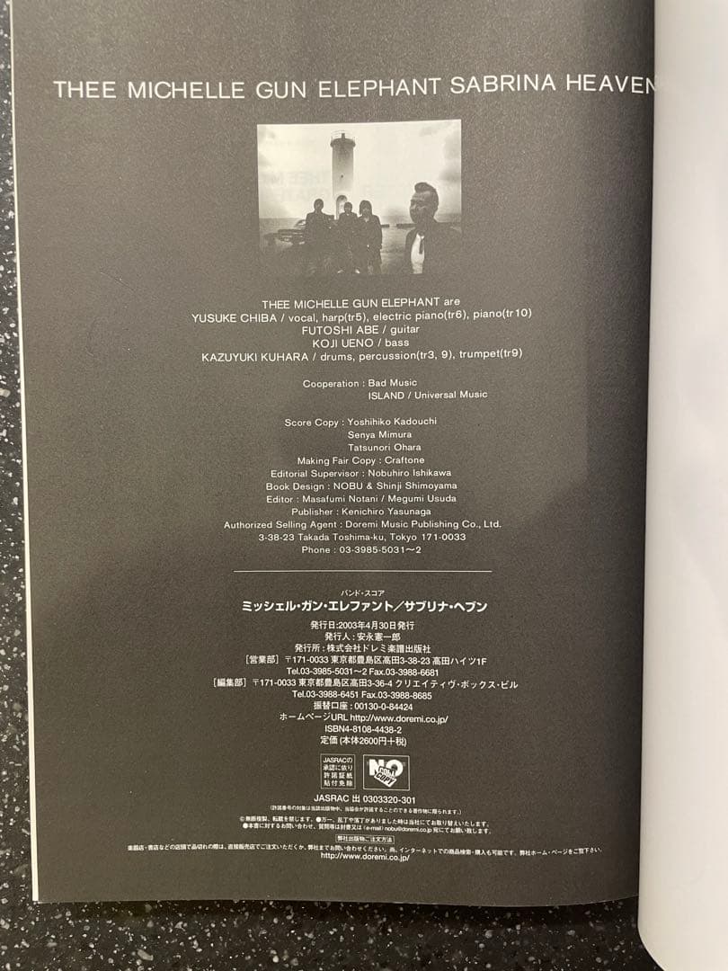 【週末限定値下げ】ミッシェル・ガン・エレファント　サブリナ・ヘブン　バンドスコア