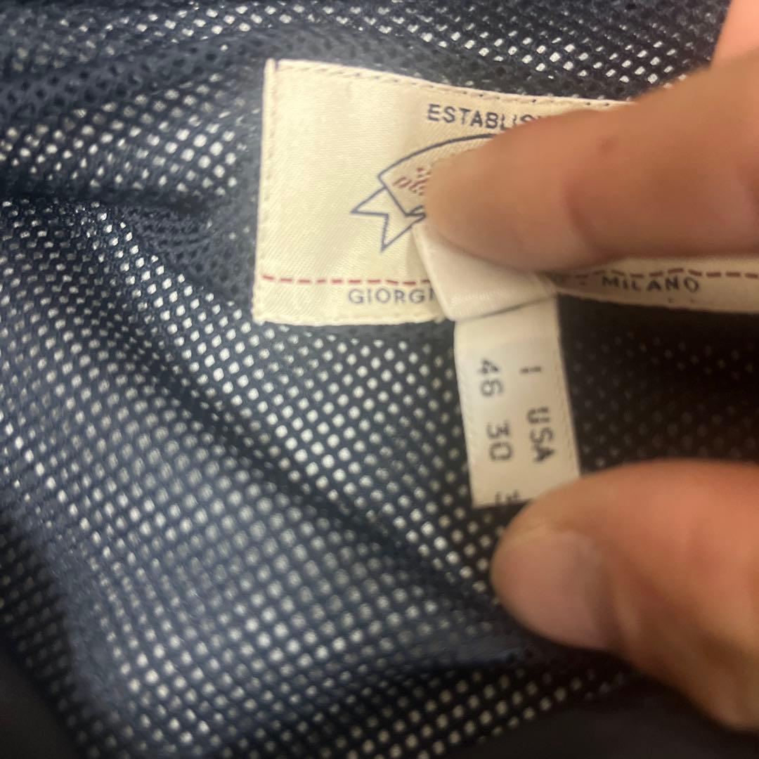 90s ARMANI JEANS ナイロンジャケット　短丈　ワイド　ネイビー