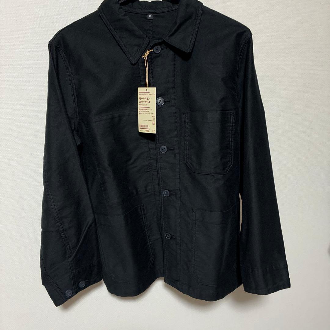 【新品】無印良品 モールスキン カバーオール 黒 Mサイズ