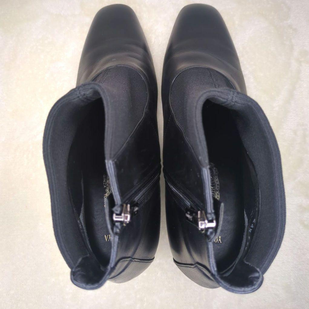 銀座ヨシノヤ【美品】24.5 外反母趾対応　レザー　ショートブーツ　サイドジップ