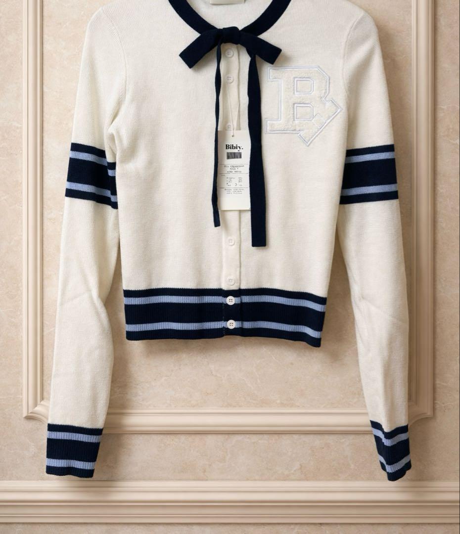 Bibiy. B.CLUB TIE CARDIGAN POP UP 白　ホワイト