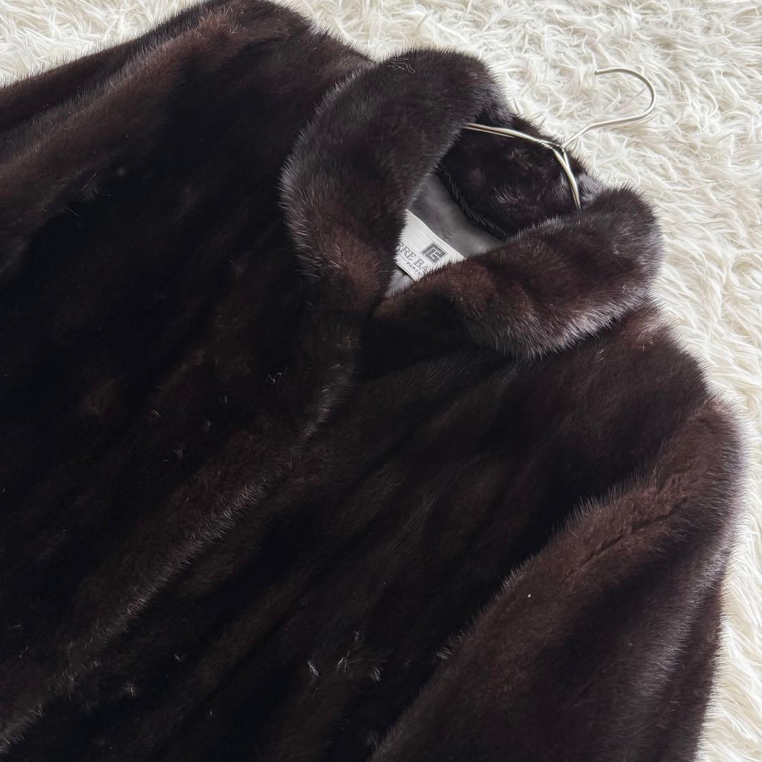 【ピエールバルマン】ミンクファーコート　毛皮 リアルファー　ダークブラウン