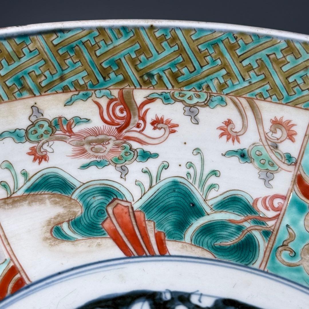 古伊万里　色絵唐獅子三ツ鉢　大中小　珍しい絵付　人物画　二重高台