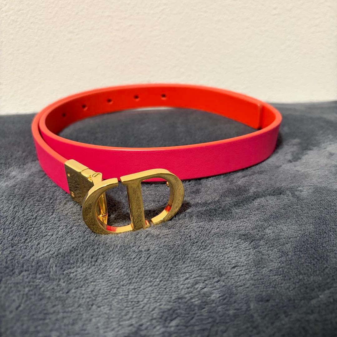 【中古】Christian Diorリバーシブルレザーベルト ピンク×オレンジ