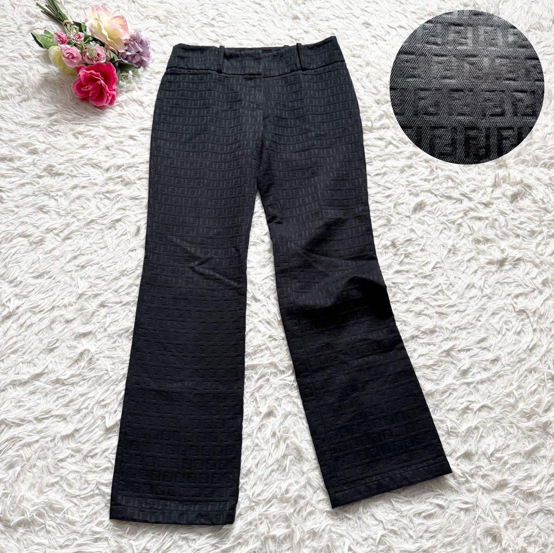 極美品■フェンディ　ズッカ柄　総柄　フレアパンツ　ブラック　イタリア製　40