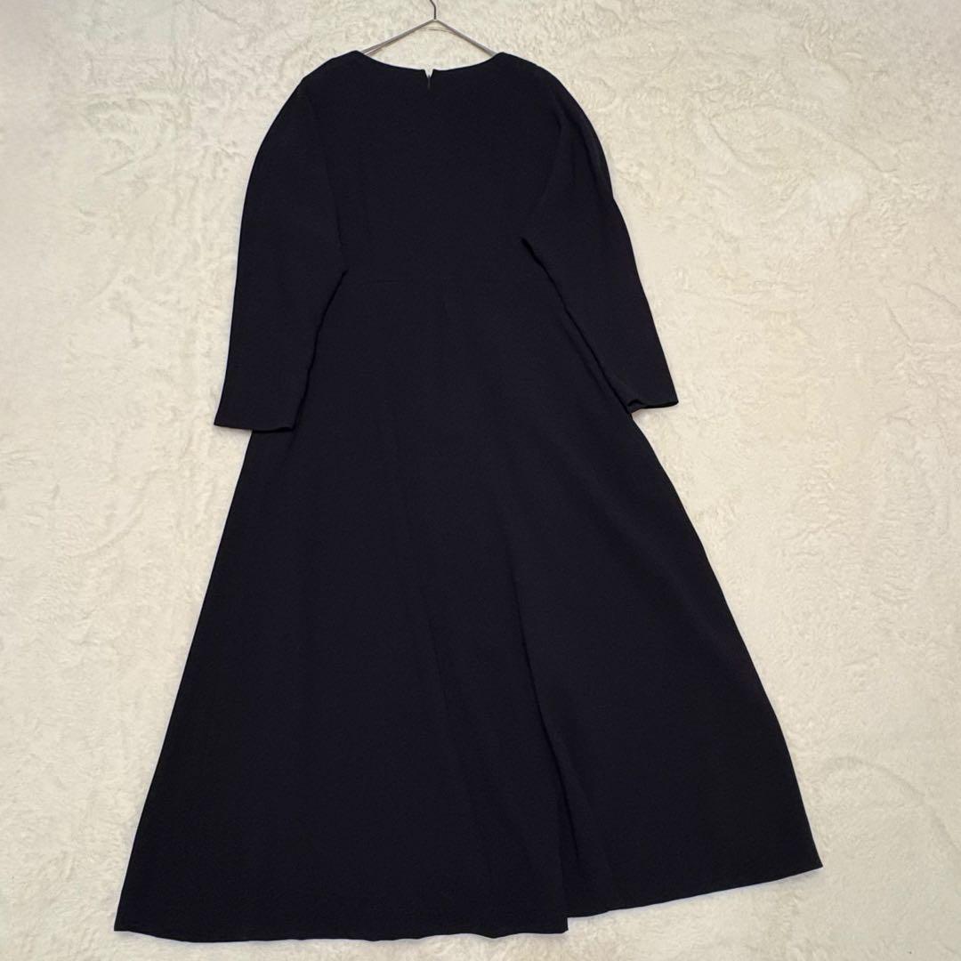 23区 キーネック ドルマン ジョーゼットロングワンピース 38 紺