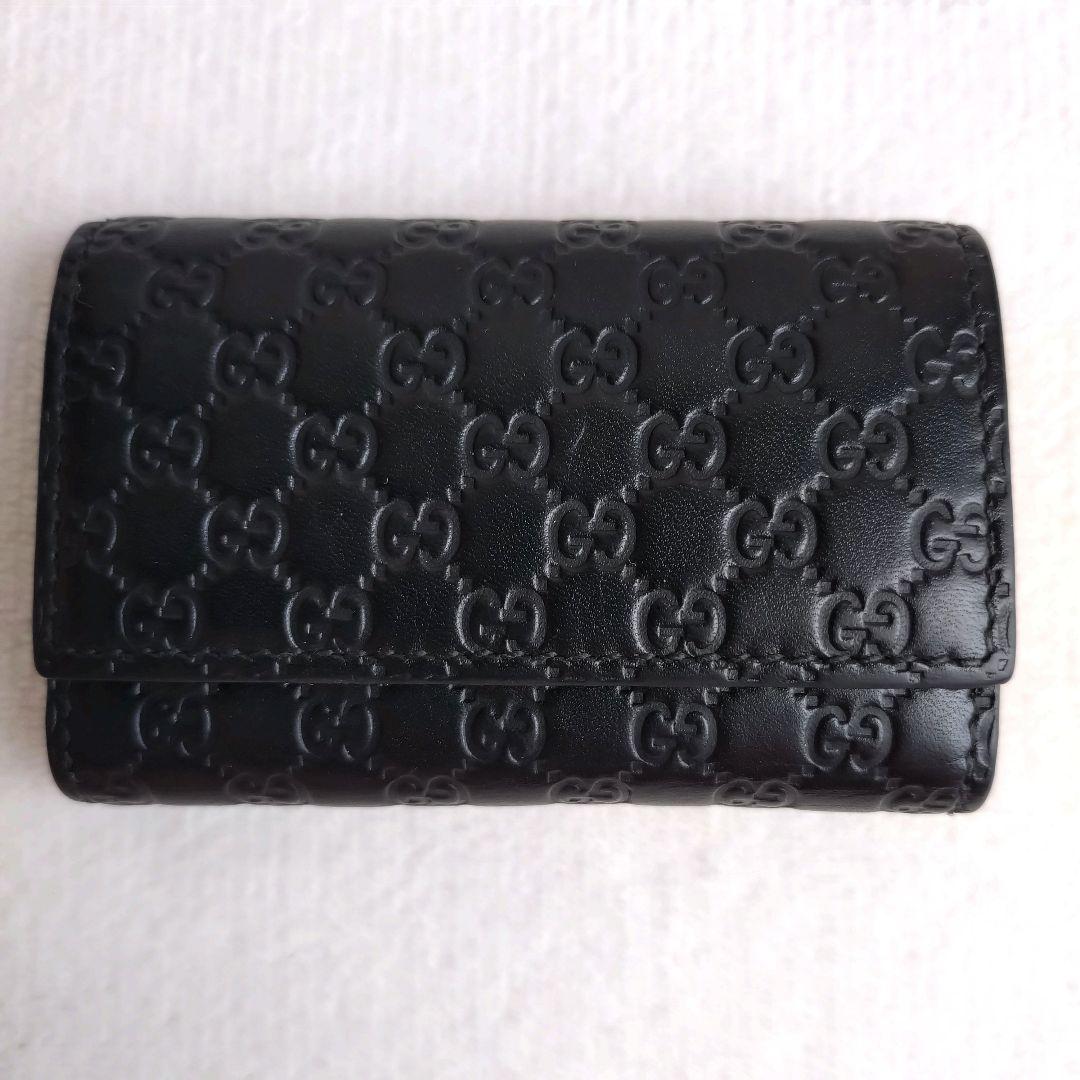 美品 GUCCI キーケース 6連 マイクロシマ レザーブラック