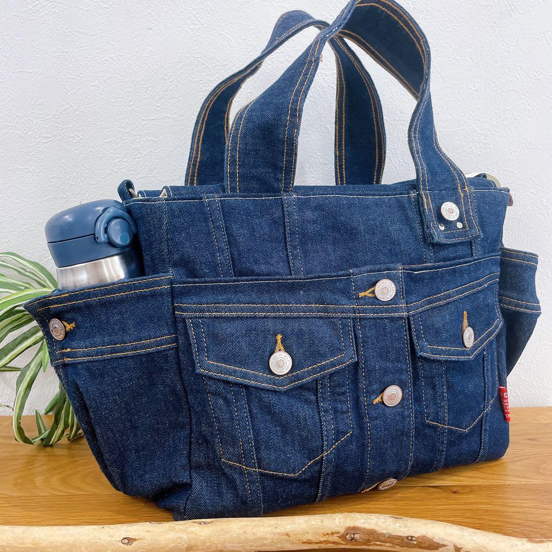 BIGsize★2way Gジャン デニムリメイク トートバッグ インディゴ