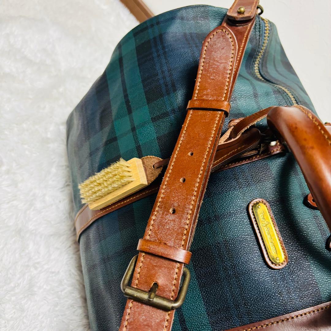 希少 ポロ ラルフローレン レザー ボストンバッグ チェック 2way 大容量
