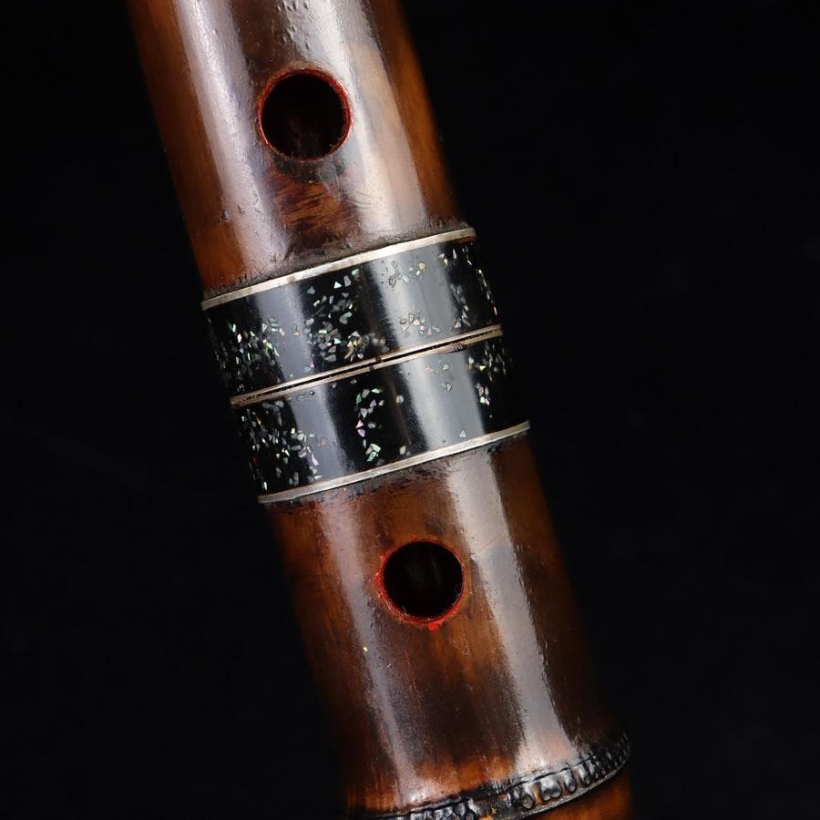 Y3273-2 琴古流 尺八 隆風銘 銀三線 螺鈿細工 全長51.5㎝ 竹製