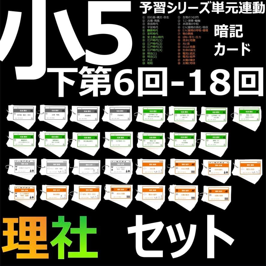 中学受験 暗記カード 【5年下 社会・理科6-18回】予習シリーズ 組み分け
