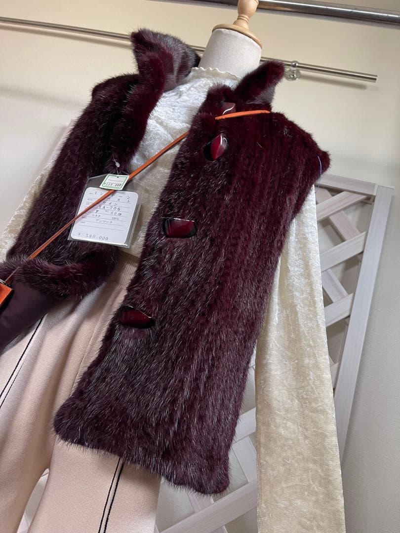 ⭐︎無事が土産⭐︎ 58万⭐︎リバーシブル⭐︎ミンクヤーン × 絹　バーガンディ