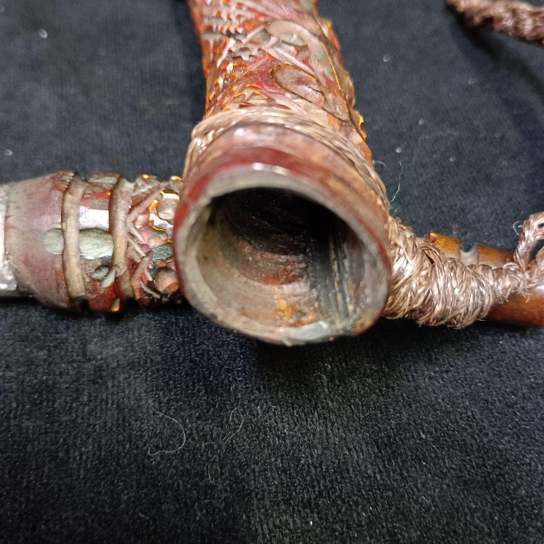 北海道アイヌ　メノコ　マキリ彫刻装飾の鹿骨製ナイフ