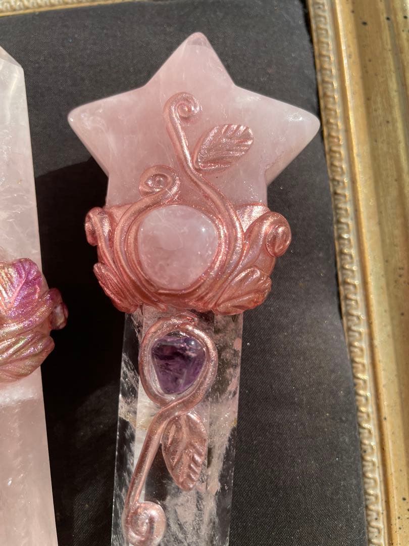 ローズクォーツ水晶アメジストの魔法のスティック　魔法棒魔法の杖4点セット天然石