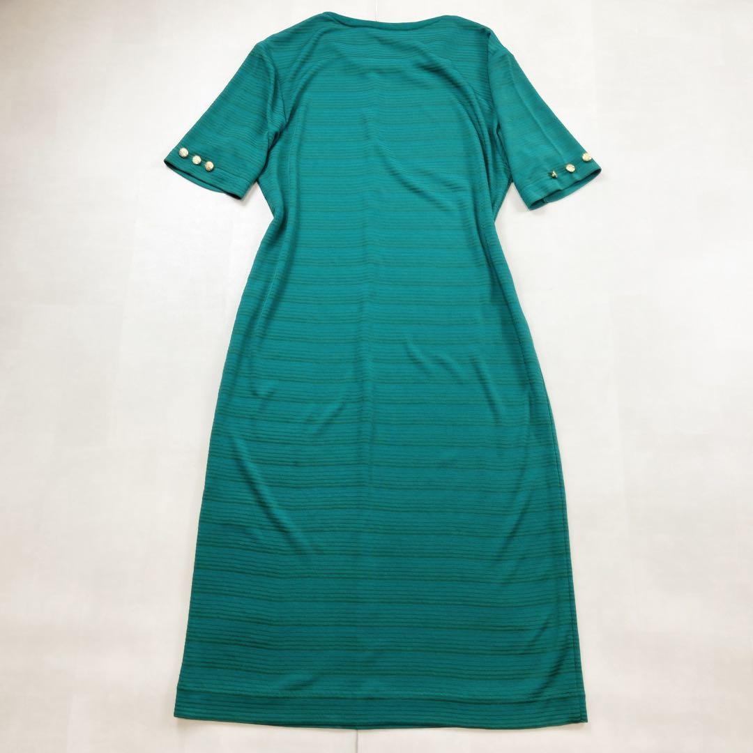 美品 サンローラン 金ボタン ゴールド ストレッチ ワンピース グリーン