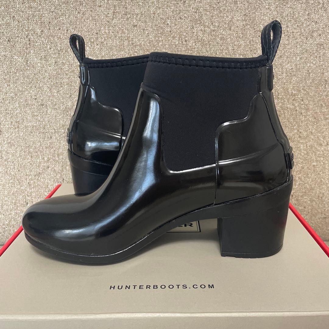 HUNTER ブラック ショート レインブーツ ヒール約7cm 現行品