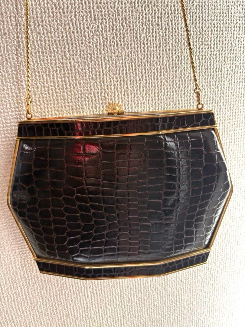 クロコダイル風ダークブラウンバッグ　パーティー