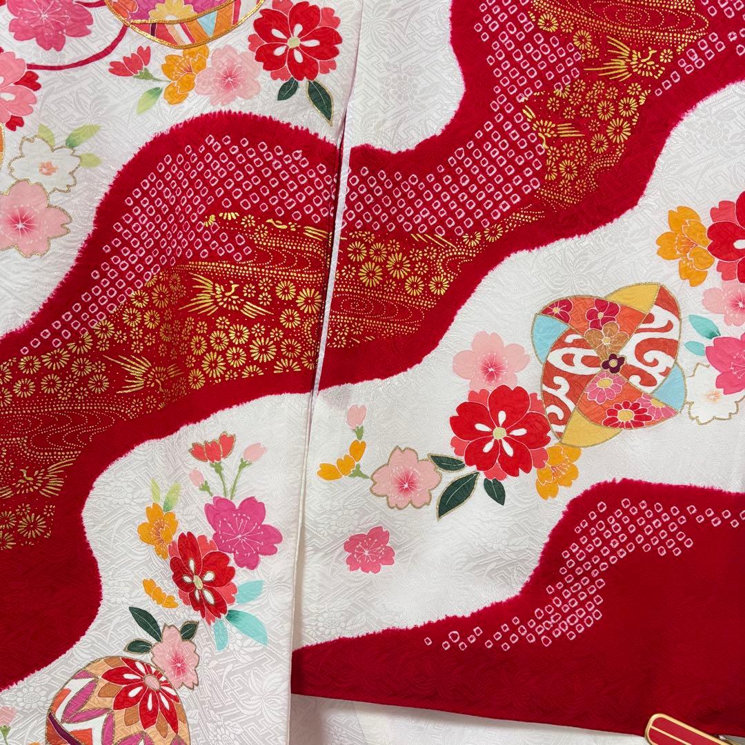 【訳あり特価・未使用】手書き京友禅 本絞り 古典桶絞り お宮参り 産着 赤