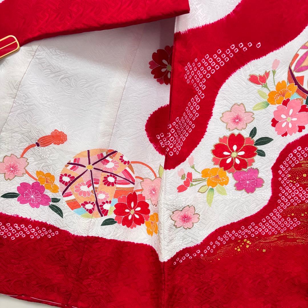 【訳あり特価・未使用】手書き京友禅 本絞り 古典桶絞り お宮参り 産着 赤