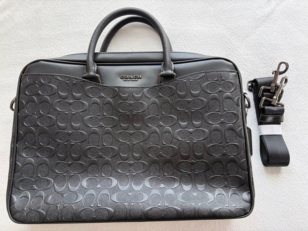 コーチ ビジネスバッグ 2way ブラック レザー シグネチャー柄