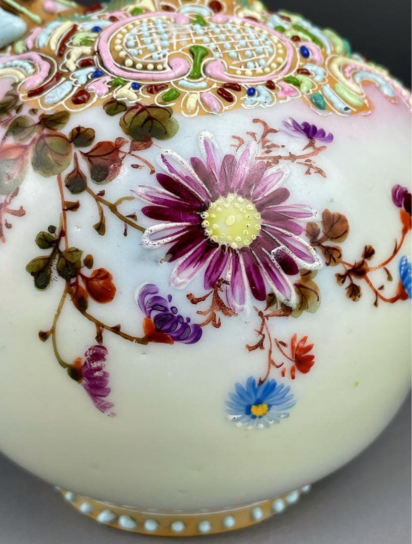 【希少】オールドニッポン 雀図花紋 一陳盛り エナメル 花瓶 ピッチャー 水差し