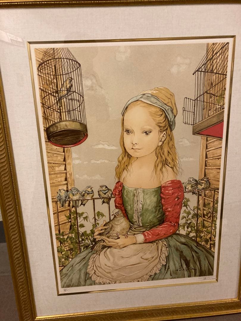 鳩に囲まれた少女　藤田嗣治