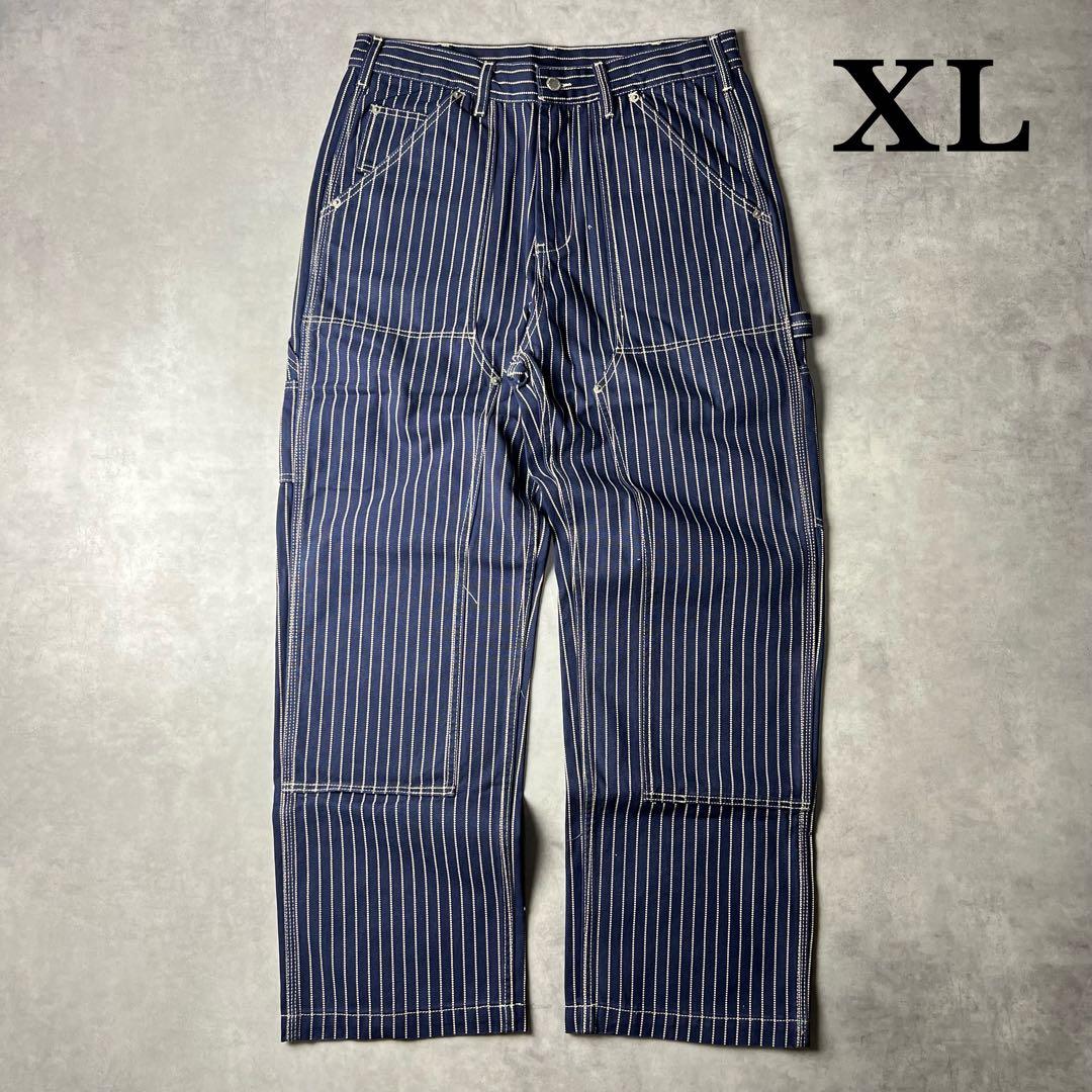 ✅新品　ウォバッシュ　ストライプ　ダブルニー　パンツ　インディゴ　濃紺　XL