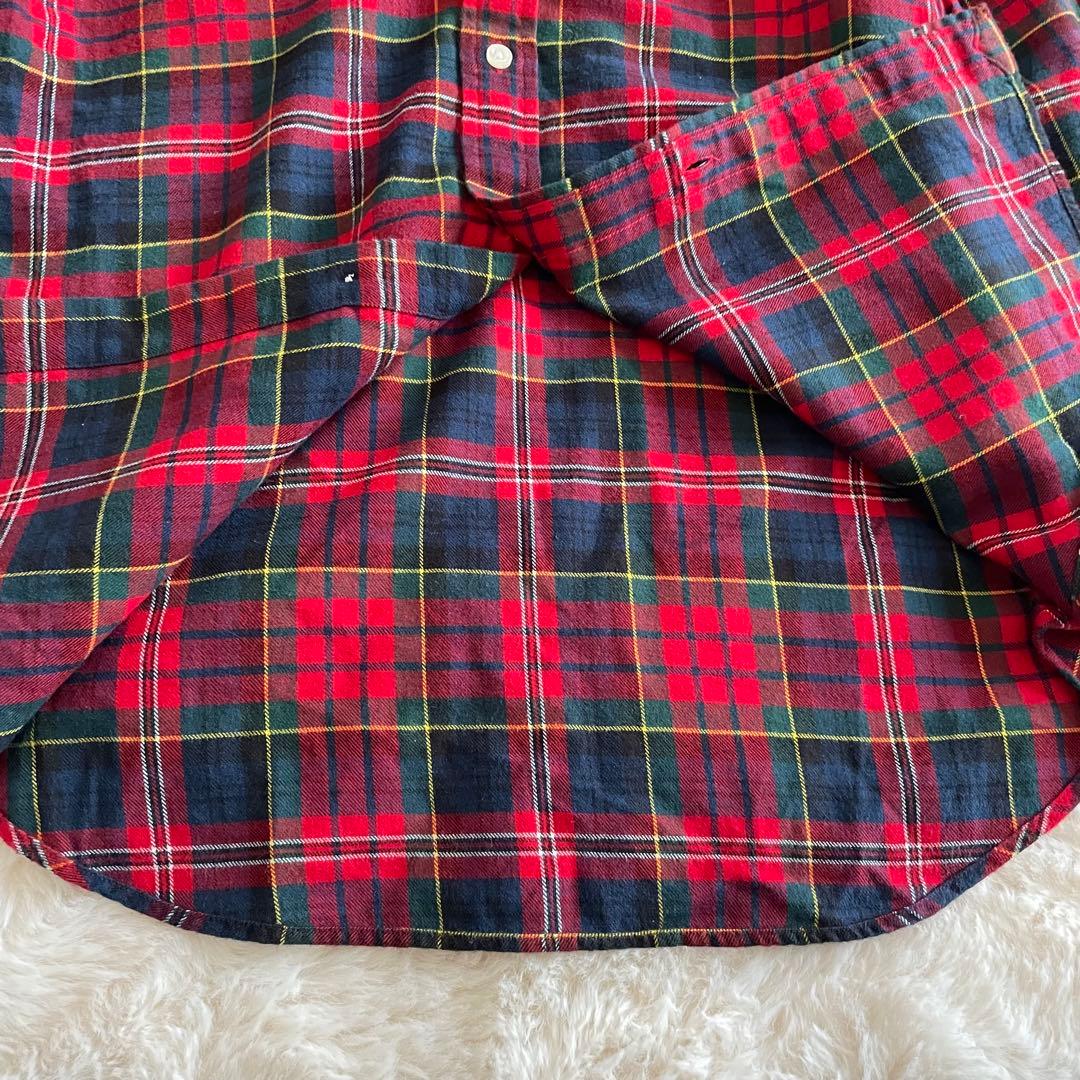 美品　ラルフローレン　S ネルシャツ　タータンチェック　ポニー刺繍　レッド系